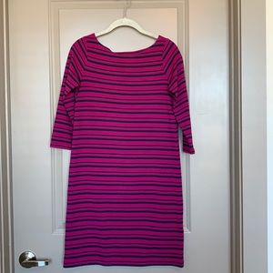Fossil 3/4th Sleeve Shift Dress In Navy and Berry Colored Stripes